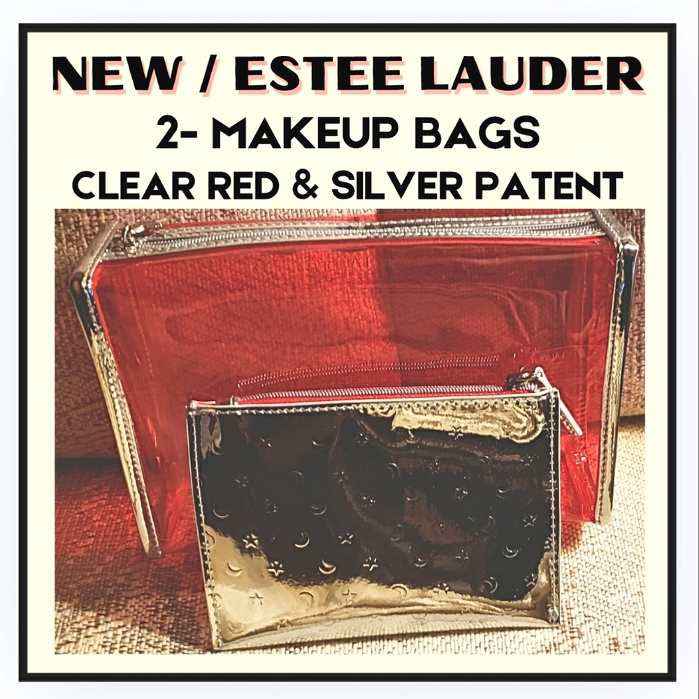🔥 2 BAGS ONLY / ESTEE LAUDER / CLEAR RED & SILVER / NEW
